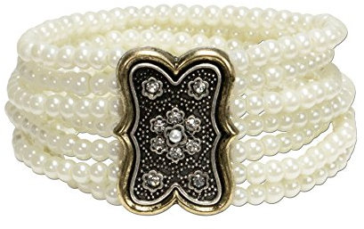 Alpenflüstern Perlen-Trachten-Armband Minna - elastische mehrreihige Trachten-Armkette mit Mittelteil Bicolor-Farben, nostalgischer Damen-Trachtenschmuck, Perlenarmband Creme-weiß DAB046