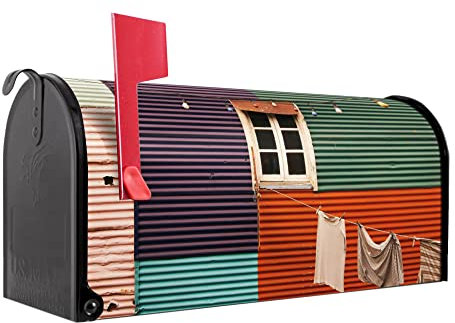 banjado® Amerikanischer Briefkasten - US Mailbox/Letterbox mit Motiv Buntes Haus 51x22x17cm - Postkasten Stahl aus Amerika – Briefkasten amerikanisch pulverbeschichtet