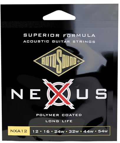 Rotosound NXA12 Clear Coated Phosphor Bronze Medium Light Gauge Acoustic Guitar Strings (12 16 24 32 44 54)