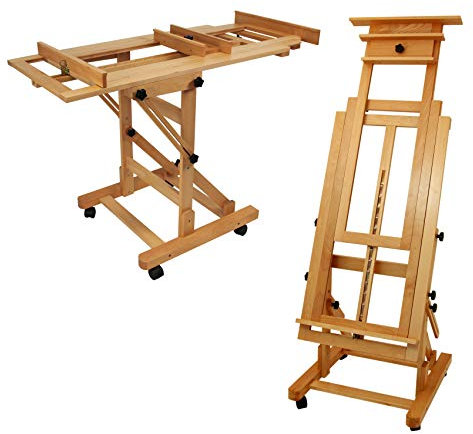 Paintersisters® Atelier Staffelei Master – waagerecht und senkrecht malen, Keilrahmen bis 200 cm, aus massivem Buchenholz FSC®, Holzstaffelei