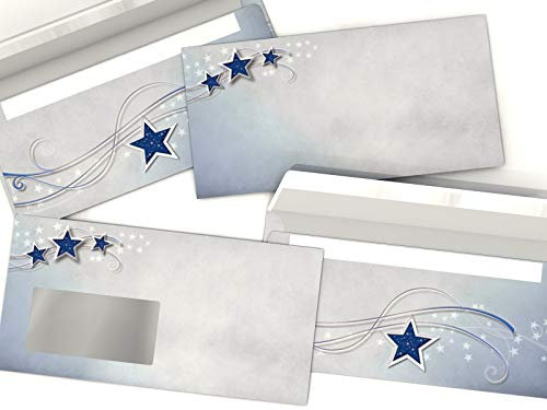 Weihnachtsbriefumschlag | Simply Stars | 10 Umschläge OHNE FENSTER | weihnachtliches Motiv | Briefumschlag DIN LANG