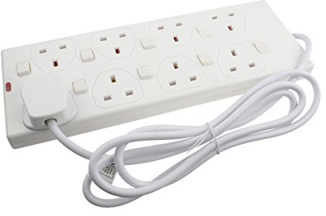 kenable Individually Switched 8 Gang Mains Power Outlet Extension Lead 2m [2 metres]