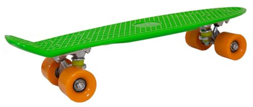 Charles Bentley 55,9 cm Kinder 70 Vintage Retro Cruiser Mini-Kunststoff-Skateboards, grün mit orangenen Rädern (11 Farben erhältlich)