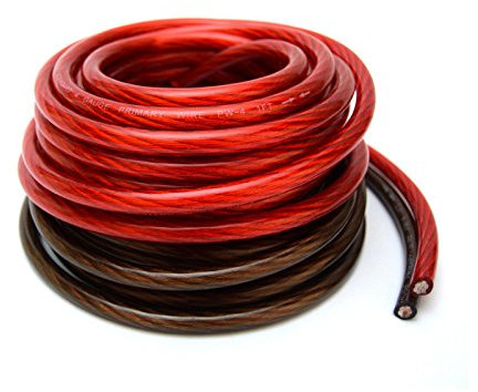 4 Gauge 25' BLACK and 25' RED Car Audio Power Ground Wire Cable 50' ft Total