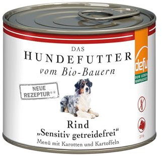 defu Hundefutter | 1 x 200 g | Bio Rind Sensitiv getreidefrei | Premium Bio Nassfutter Menü | Alleinfuttermittel für Hunde