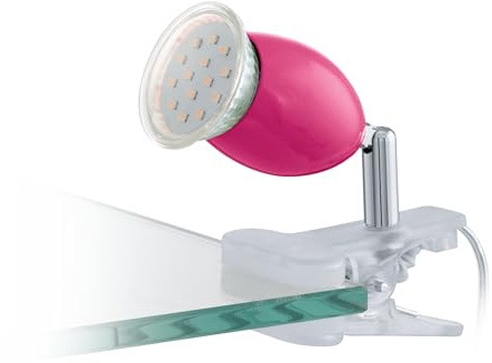 EGLO Klemmlampe Brivi, Schreibtisch Kunststoff, Stahl in transparent, chrom | Stahl in pink GU10 Fassung warmweiß