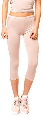 Easy Young Fashion - Damen Basic Capri Leggings - elastische 3/4 Baumwoll Viskose Stretch Hose 1077 - OneSize (Beige)