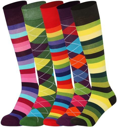 Mysocks Calze al ginocchio unisex a righe in cotone extra fine pettinato | Punta senza cuciture | Cinturino in morbido lattice
