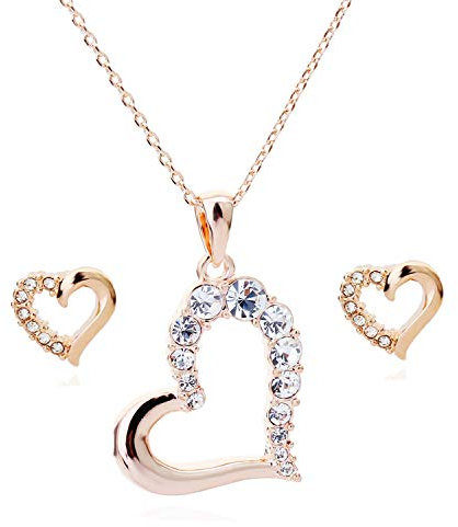 Crystalline Azuria Women 18ct Gold Plated White Crystals Love Hearts Set Pendant Necklace Stud Earrings