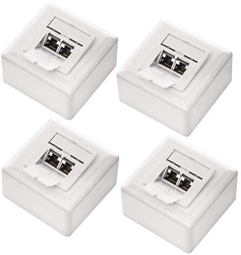 deleyCON 4x CAT 6a Universal Netzwerkdose - 2x RJ45 Port - Geschirmt - Aufputz oder Unterputz - 10 Gigabit Ethernet Netzwerk - EIA/TIA 568A&B - Weiß