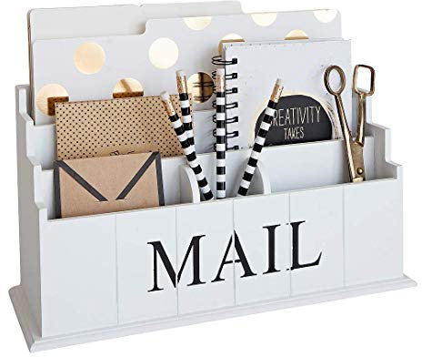 Blu Monaco Weißes HolzMail Organizer - 3-stufiger Weiss Schreibtisch Organizer - Rustikaler Landpostsortierer - Küchentheke Organizer Mailhalter