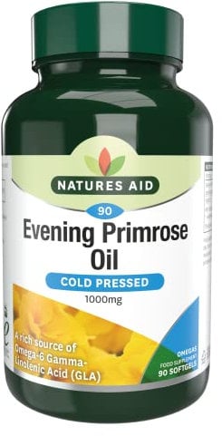 Natures Aid Evening Primrose Oil 1000mg – Cold Pressed Omega-6 GLA – Supports Hormonal Balance & Skin Health – High Strenghth Potency – Non-GMO, Gluten-Free – 90 Softgel Capsules