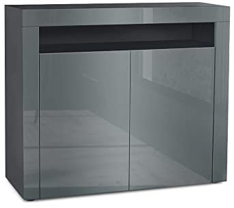 Vladon Kommode Valencia, Made in Germany, Sideboard mit 2 Türen und 1 offenem Fach, Schwarz matt/Grau Hochglanz/Grau Hochglanz (108 x 92 x 40 cm)