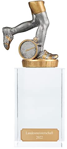 Pokal, Trophäe Laufen/Laufsport/Marathon mit Glassockel 16cm hoch Größe M mit Gravur