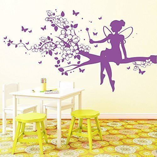 Wandtattoo Loft „Elfe auf Baum“ - Wandtattoo / 49 Farben / 3 Größen/braun / 115 x 213 cm