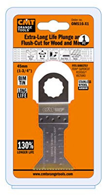 CMT ORANGE TOOLS OMS16-X1 LAMA MULTIFUNZIONE PER FEIN SUPERCUT E FESTOOL VECTURO PER TAGLIO LEGNO-METALLO BIM+TIN 45x48mm 18TPI