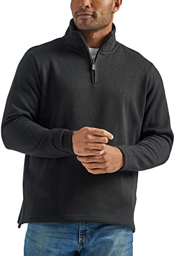 Wrangler Authentics mens Long Sleeve Fleece Quarter-Zip Sweater, Caviar, XXL