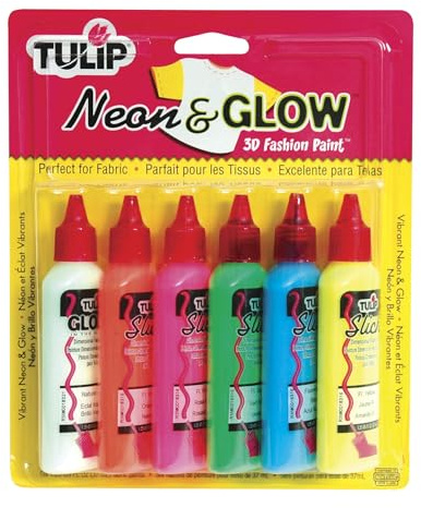 Tulip Puff Paint Neon & Glow in the Dark Colors 6-pack, Multi-Surface, Premium Quality, Nontoxic & Waterproof Craft Paint, Permanent on Fabric