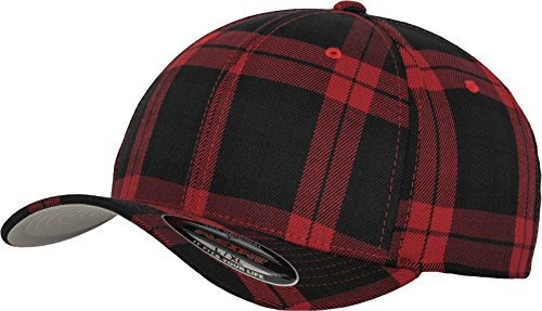 Flexfit Unisex 6197-Flexfit Tartan Plaid Mützen, blk/red, L/XL