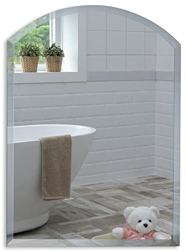 Neue Design Mood® Premium Arch Bathroom Mirror, Wall Mounted Bevelled Arched Frameless Mirrors, Toilet Bedroom Hallway, (60cm X 45cm)