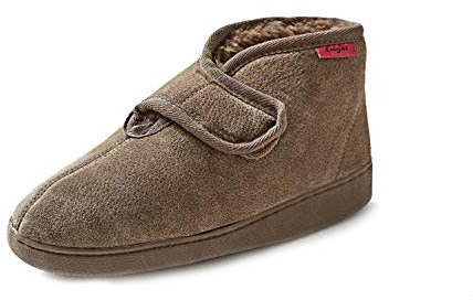 Reissner Lammfelle | Engel Hausschuhe Athen | Veloursleder | Innenfutter echtes Merino Lammfell | knöchelhoch | Klettverschluß | 46 braun