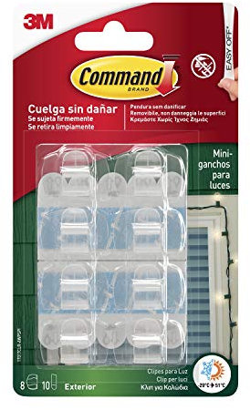 Command 17017AW 17017 AW – Pack of 8 Hooks Outdoor Cable Clamps Transparent with White Strips, 8 Ganchos, Set of 8 Pieces