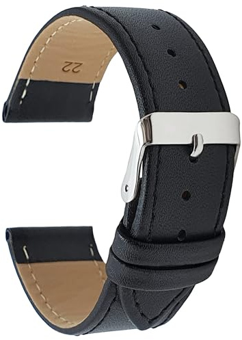 Talk Time Black Leather Watch Strap with Stainless Steel Buckle