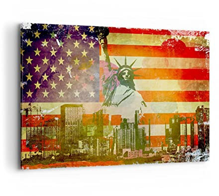 Bilder auf Leinwand 100x70cm Leinwandbild mit Rahmen Symbol USA Freiheit Groß Wanddeko Bild Schlafzimmer Küche Deko Wandbilder Dekoration Wohnzimmer Wall Decor Canvas Wand Kunstdruck Art AA100x70-2543