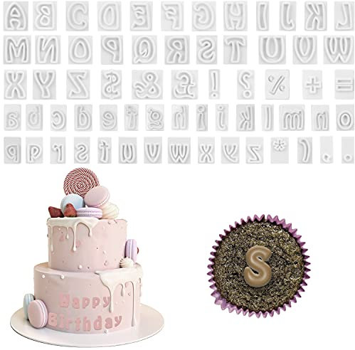 Kurtzy Pack de 64 Moldes Letras Alfabeto Pequeños Moldes Galletas A a la Z Mayúsculas y Minúsculas con 12 Símbolos - Cortadores Letras Fondant, Decorar Pasteles, Hornear, Glaseado, Sugarcraft