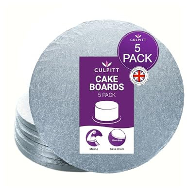 Culpitt Cake Board, Cake Drum, Silver Fern, 12 Inch (304mm) Round, 0.5 Inch (13mm) Thick, (Pack of 5 Boards)