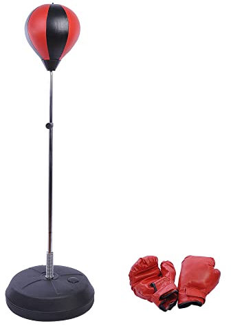HOMCOM Punchingball Set Standbox Training Set 125/131/138/145cm höhenverstellbar Boxstand mit 1 Paar Handschuhe 1 Pump Standbox-Trainer Geeignet für Profis und Anfänger Rot