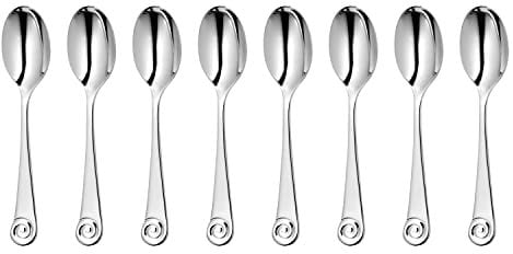 Robert Welch Ammonite Bright Small Coffee/Espresso Spoon, Set of 8. Made from Stainless Steel. Dishwasher Safe.