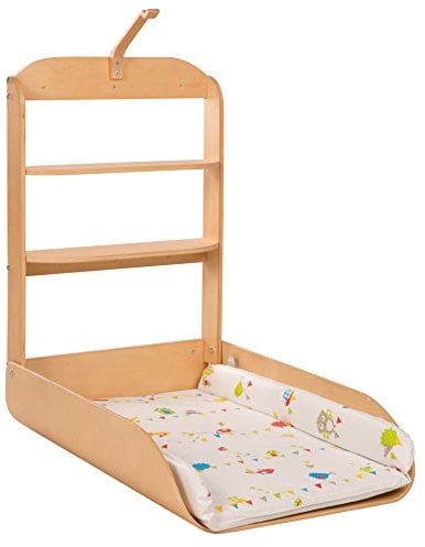roba Wandwickeltisch natur - Klappbares Wickelregal aus gebogenem Holz gebogen + Wickelunterlage Waldhochzeit - einfache Wandmontage - Auflage mit Tier Motiv, 1 Stück (1er Pack)