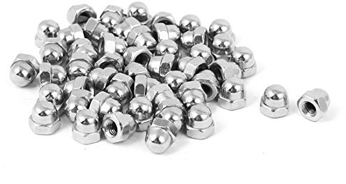 sourcing map 50Pcs Écrou Borgnes M3 Dôme Hexagonal Acier Carbone Décoratif pour Vis Boulons Argenté
