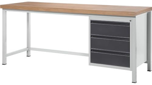 RAU | Werkbank | Gestellbauweise | 3 Schubladen | Plattenbreite 2000 mm | anthrazit-metallic
