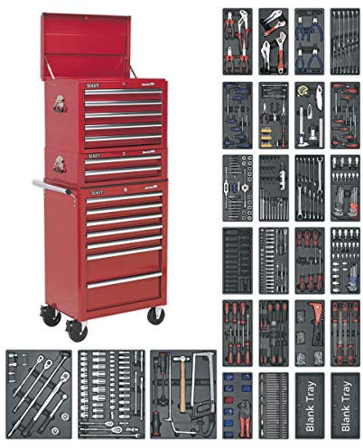 Sealey Sptcombo1 Tool Chest Combi 14 Drawer Ball Bearing Runners 1179Pc Tool Kit