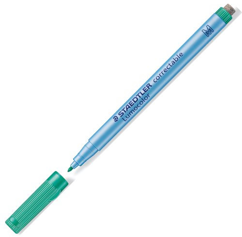 STAEDTLER 305 M-5 Lumocolor correctable Folienstift M-Spitze, circa 1.0 mm, 10 Stück im Kartonetui, grün