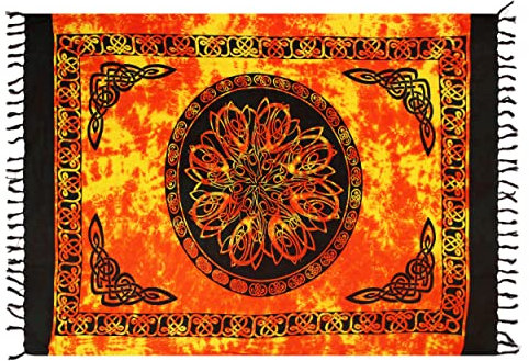 Ciffre Keltisch Orange Feuer Kreis Sarong Wickelrock Pareo Lunghi Dhoti + Schnalle