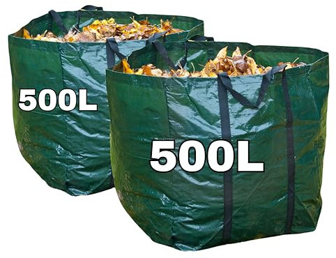 2x 500L Heavy Duty Garden Waste Bags – Large, Waterproof, Reusable Rubbish and Grass Sacks by Speedwellstar