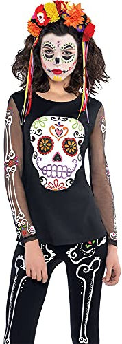 Amscan 848829-55 - T-Shirt Tag des Todes, 1 Stück, Größe XXL, mehrfarbig, Oberteil, mexikanischer Feiertag, Dia de los Muertos, mit Aufdruck, Oberteil für Halloween und Karneval