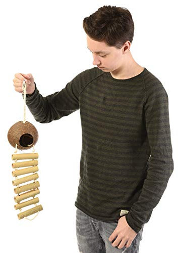 HappyBird | Vogelspielzeug Kokosnusshaus mit Leiter für Sittiche & kleine Papageien