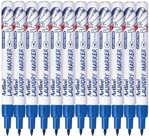 Artline Laundry Marker Pens (Blue) Pack of 12 | Fast Drying Clothes Marker Pens, Wash Resistant Fabric Pens Permanent for Clothes or Linen, No Fade After Washing
