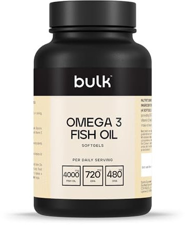 Bulk Olio di pesce con omega-3 Capsule molli da 1000 mg, 4000 mg di olio di pesce per porzione, 730 mg di EPA, 480 mg di DHA, 90 Capsule molli, 45 porzioni