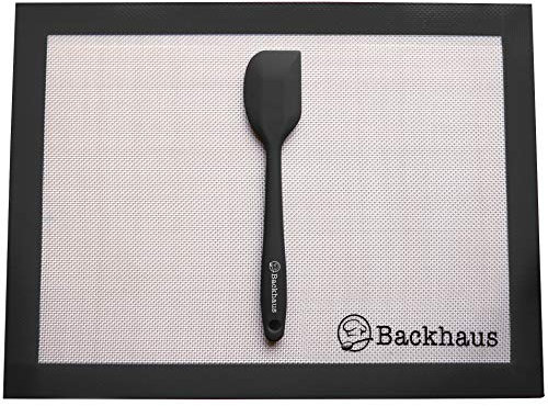 Backhaus FlexBake Tapis de Cuisson Anti-adhérent en Silicone Premium, Feuille à Pâtisserie 100% sans BPA & Spatule Maryse Offerte | Garantie 5 Ans | 40x30cm - Noir