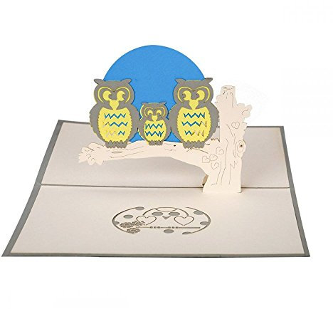 Eulen - 3D Karte/Pop-Up Karte/Grußkarte/Geburtstagskarte