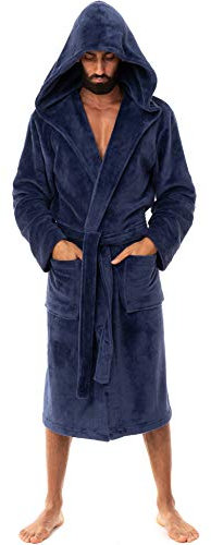 John Christian Robe de Chambre en Polaire Doux à Capuche, Chaud, Bleu Marine - Homme (M)