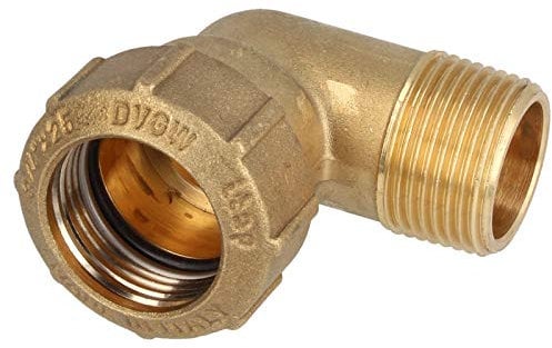 Messing-Klemmverbinder 90° Winkel mit AG 1/2 x Ø 20 mm - für PE-Rohr