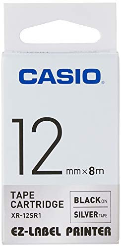 Casio EZ-Label Printer XR-12SR1 Schriftband selbsthaftend 12 mm x 8,0 m schwarz auf silber