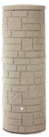 Regentonne rund Regenwassertank Arcado 360 Liter Sandstein aus UV- und witterungsbeständigem Material. Regenfass BZW. Regenwassertonne mit kindersicherem Deckel