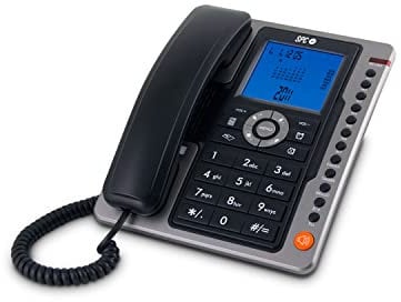 SPC Office Pro - Telefono fisso da tavolo con ampio schermo illuminato a batteria, 7 memorie dirette, identificativo chiamante e vivavoce - Nero